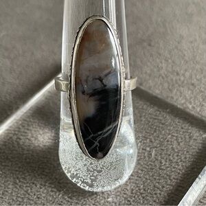 Sterling Silver and Long Oval Stone Ring